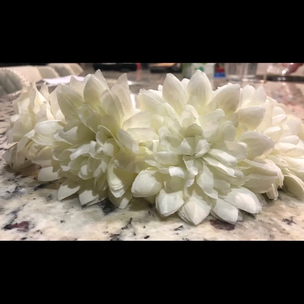 White Carnation Faux Flower Head Band Crown Wrap Vail Graduation Prom